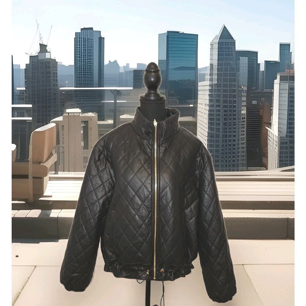 New! Marc New York Women's Jacket Gold Zip Up Black Size Large